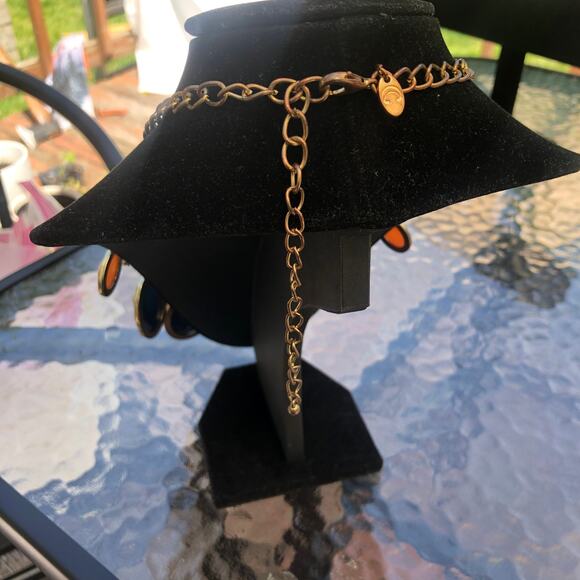 Charming Charlie Vintage Bib Statement Necklace Orange Black - Picture 6 of 6